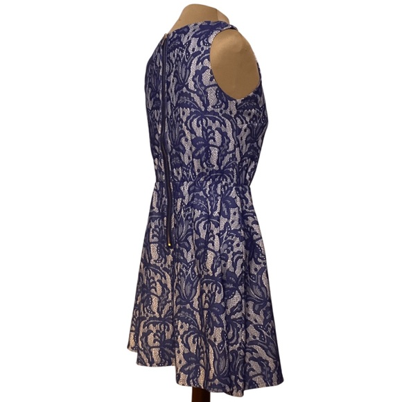 Three Hearts Blue Lace Detail Fit and Flare Dress - Picture 4 of 6